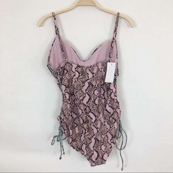 NWT Rachel by Rachel Roy Pink Python Printed Side Laced One-Piece Swimsuit XL - Picture 4 of 12